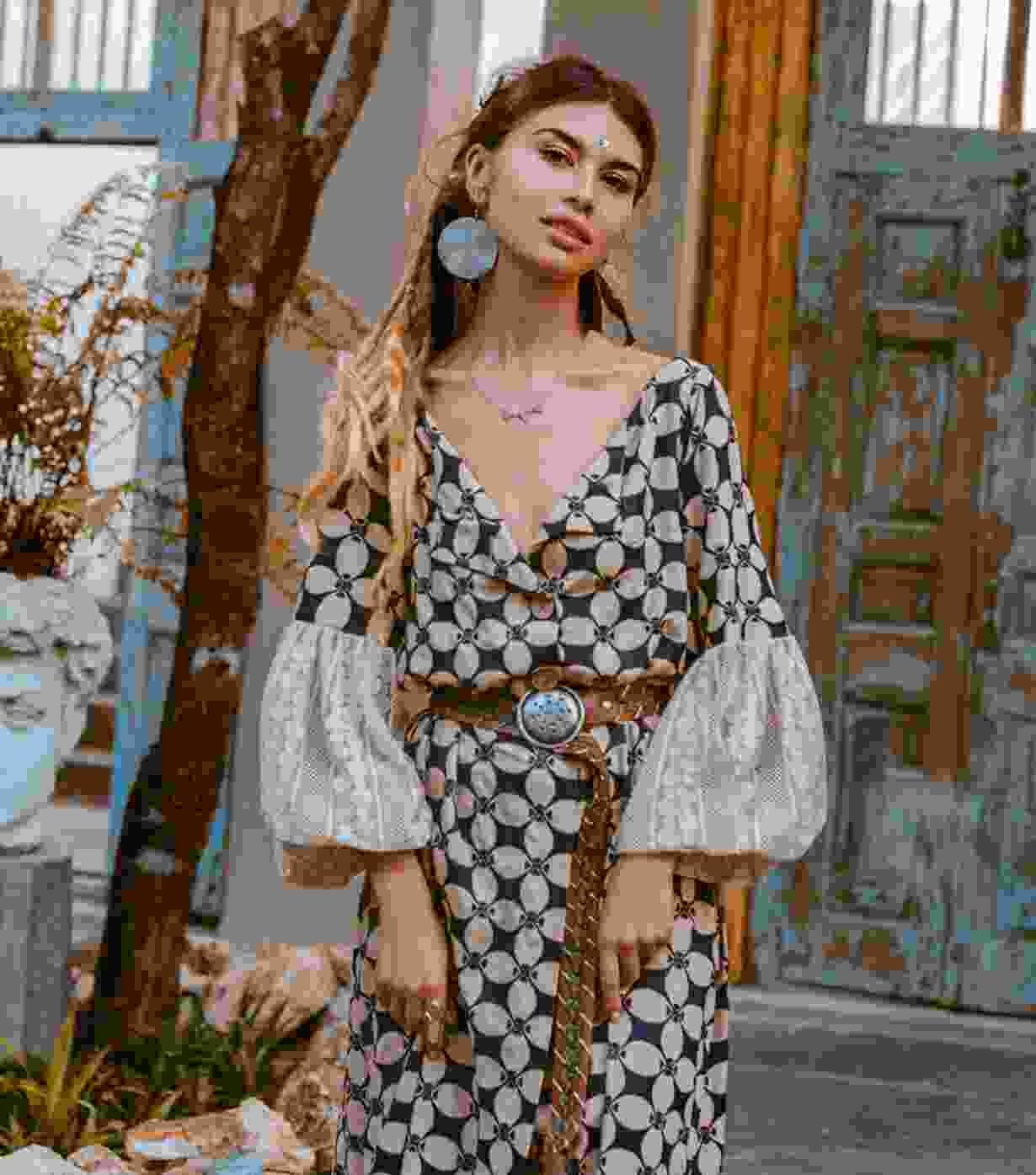 Checked Western Gown